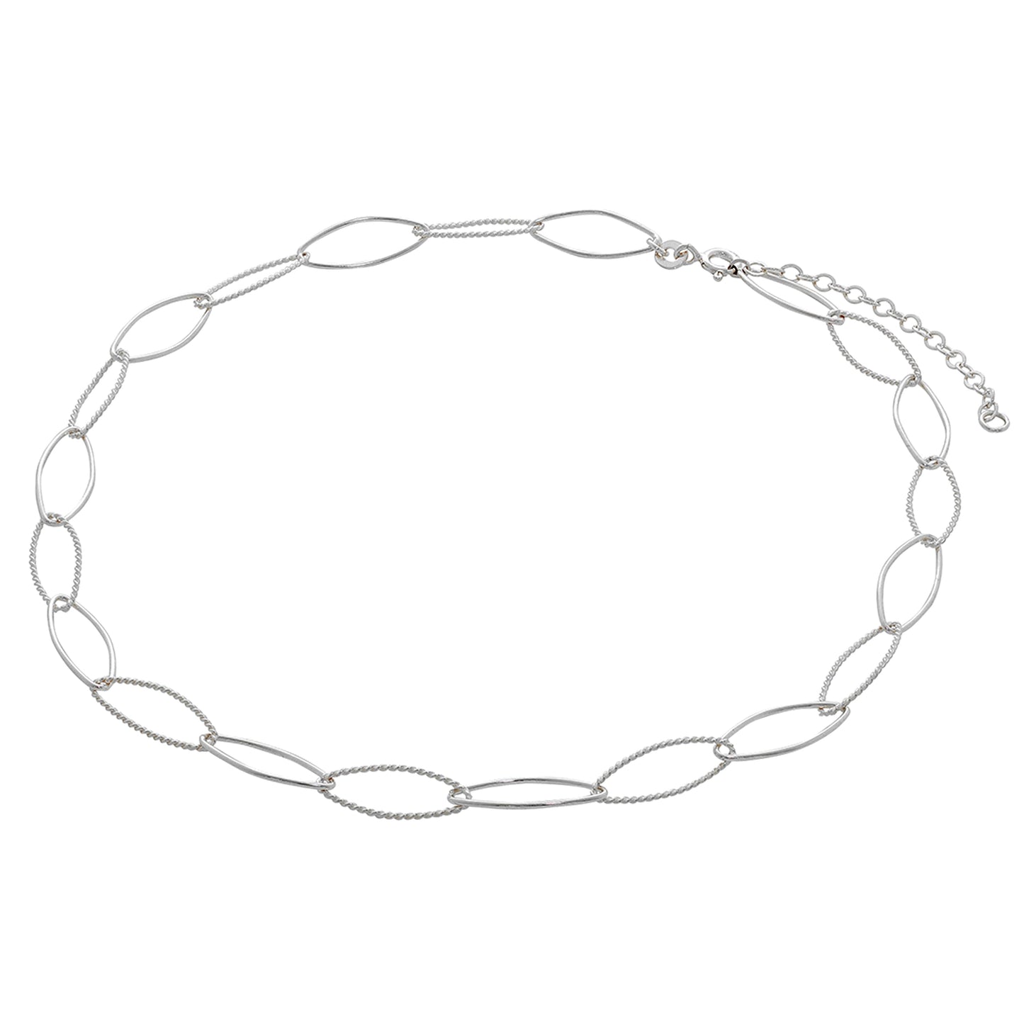Sterling Silver Twisted Oval Link Chain Necklace 14+2 Inches