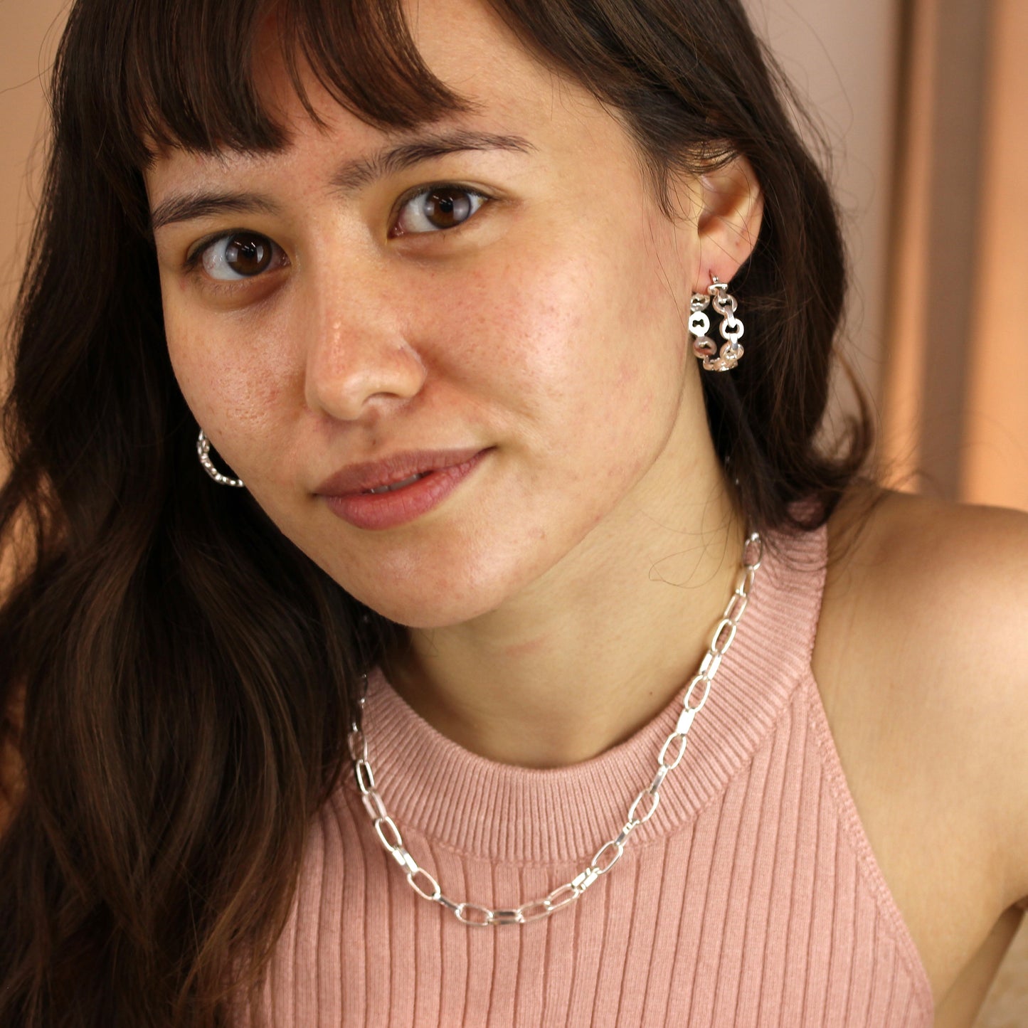 Sterling Silver Round Chunky Link Chain 28mm Hoop Earrings