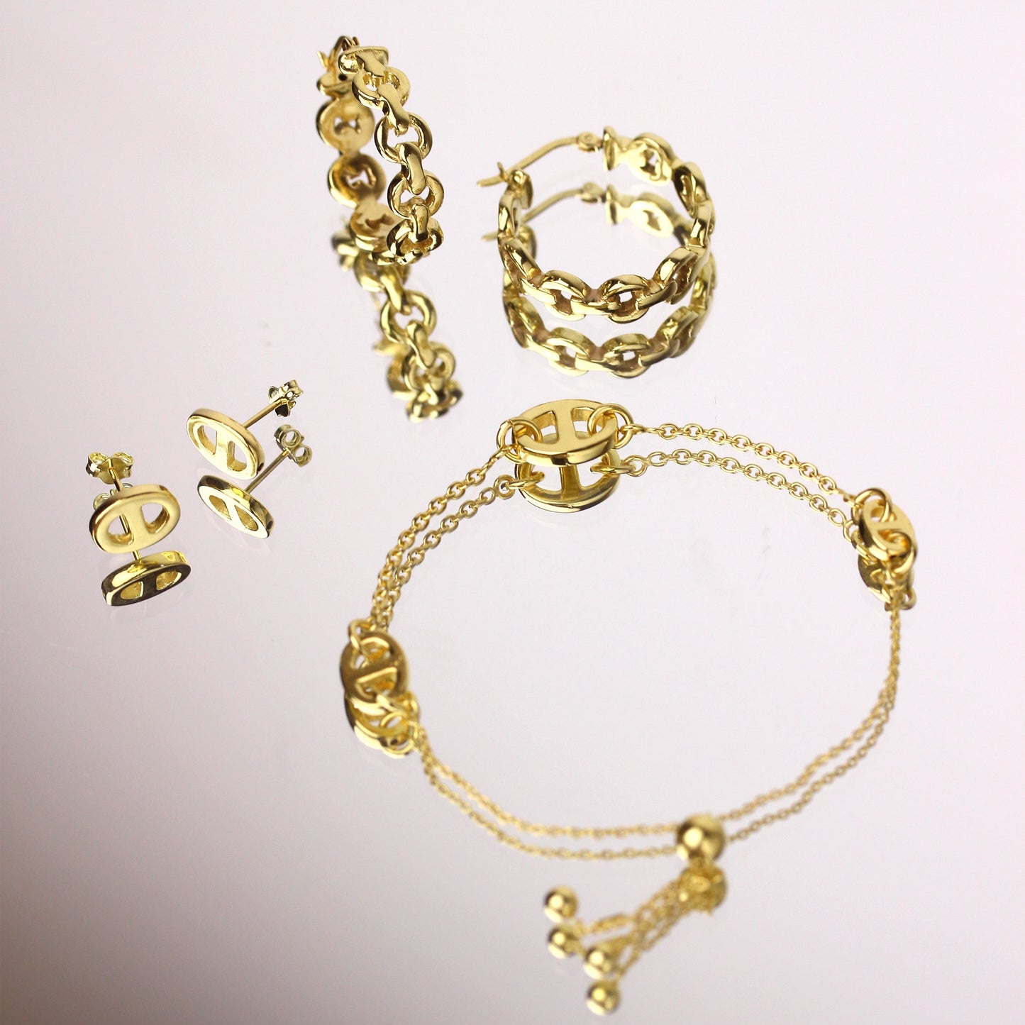 Gold Plated Sterling Silver Chunky Link 28mm Hoop Earrings