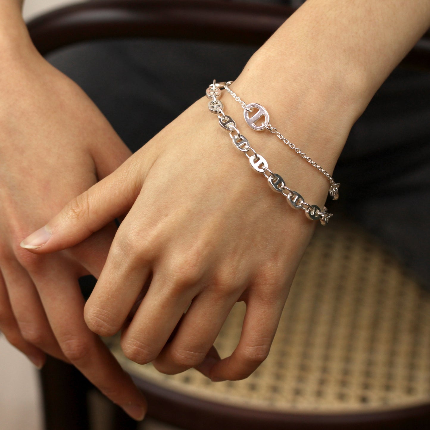 Sterling Silver Chunky Link Chain Bracelet 7.5 Inches