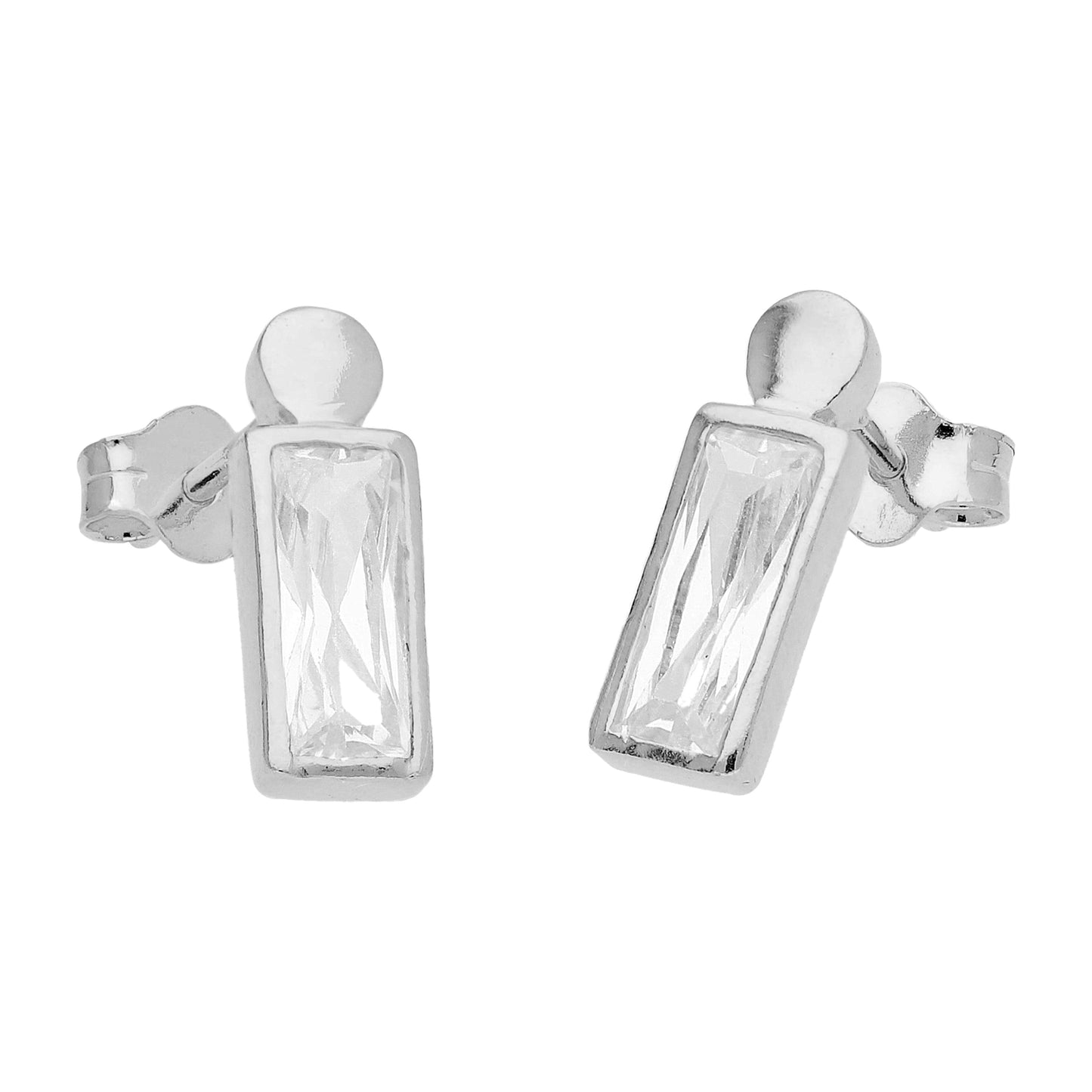 Sterling Silver Bobble Beaded Baguette CZ Stud Earrings