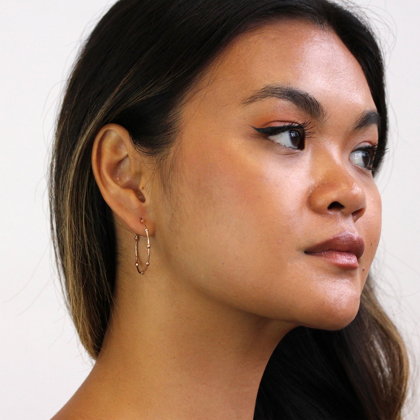 Rose Gold Plated Sterling Silver Bobble Hoop Stud Earrings