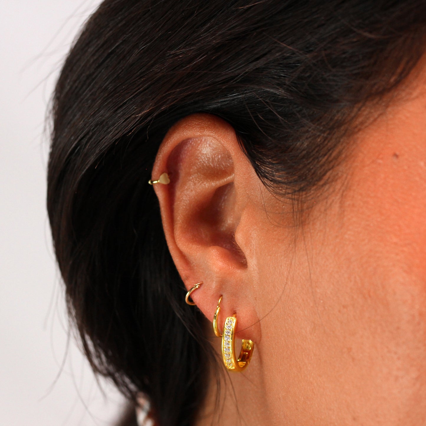 Gold Plated Sterling Silver CZ Pave Huggie 19mm Hoop Earrings