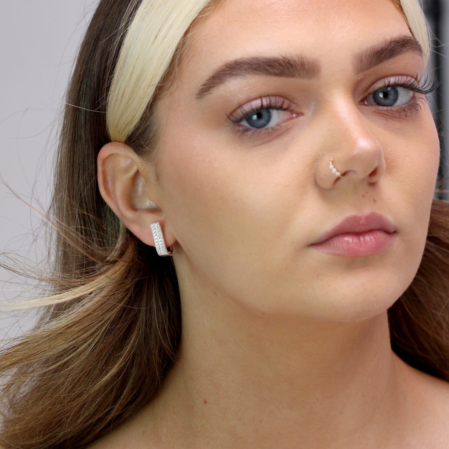 Sterling Silver CZ Double Dress Huggie Hoop Earrings