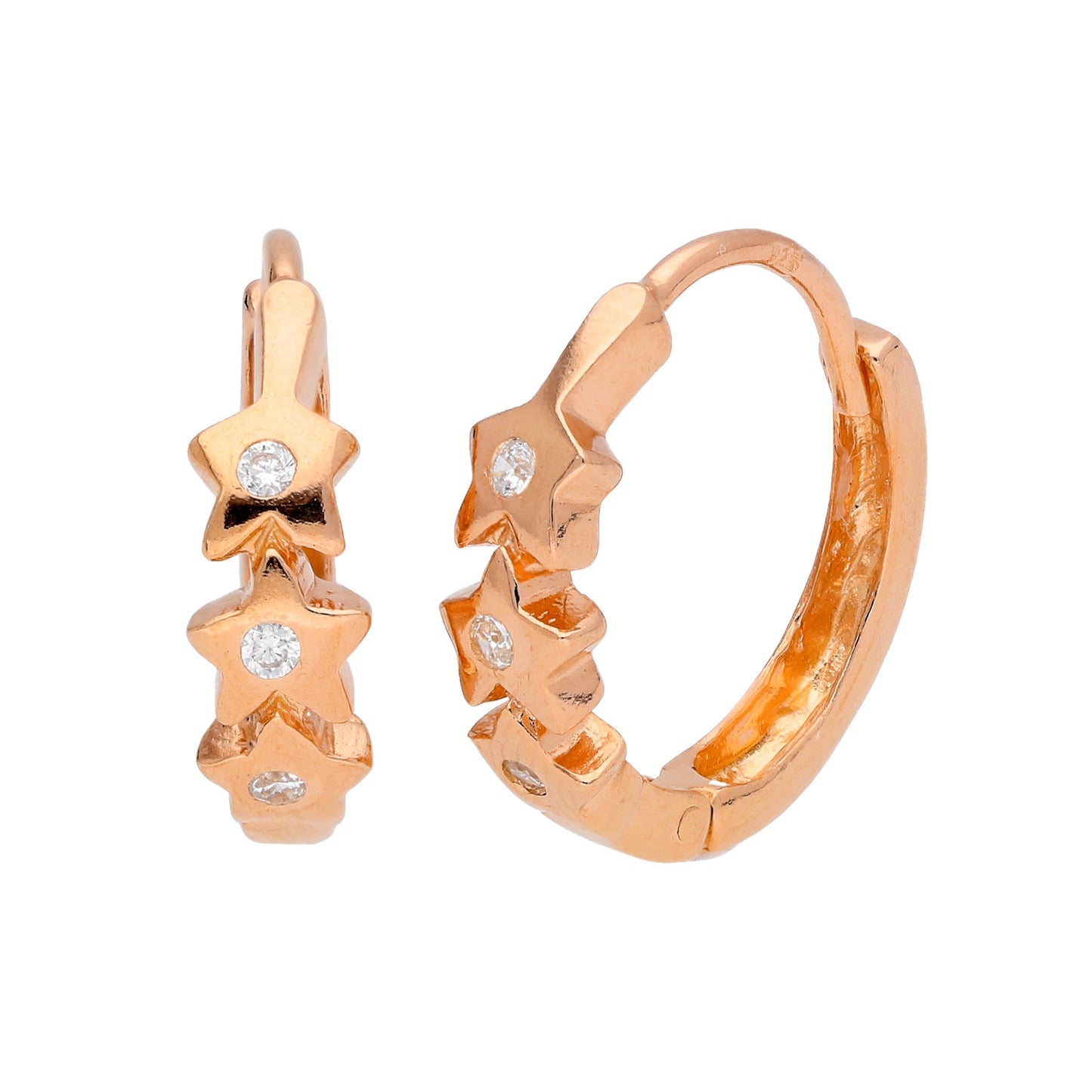 Rose Gold Plated Sterling Silver CZ Triple Star Hoop Earrings