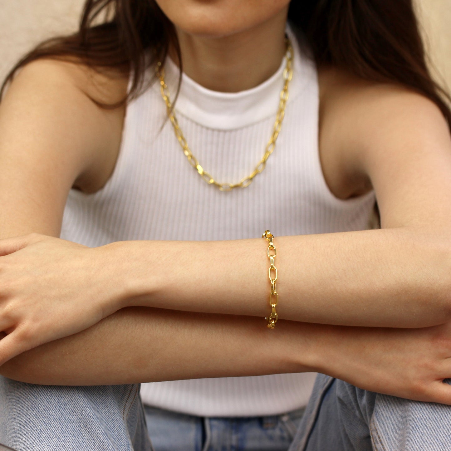 Heavy Gold Plated Sterling Silver Link Chain Bracelet 7 Inch