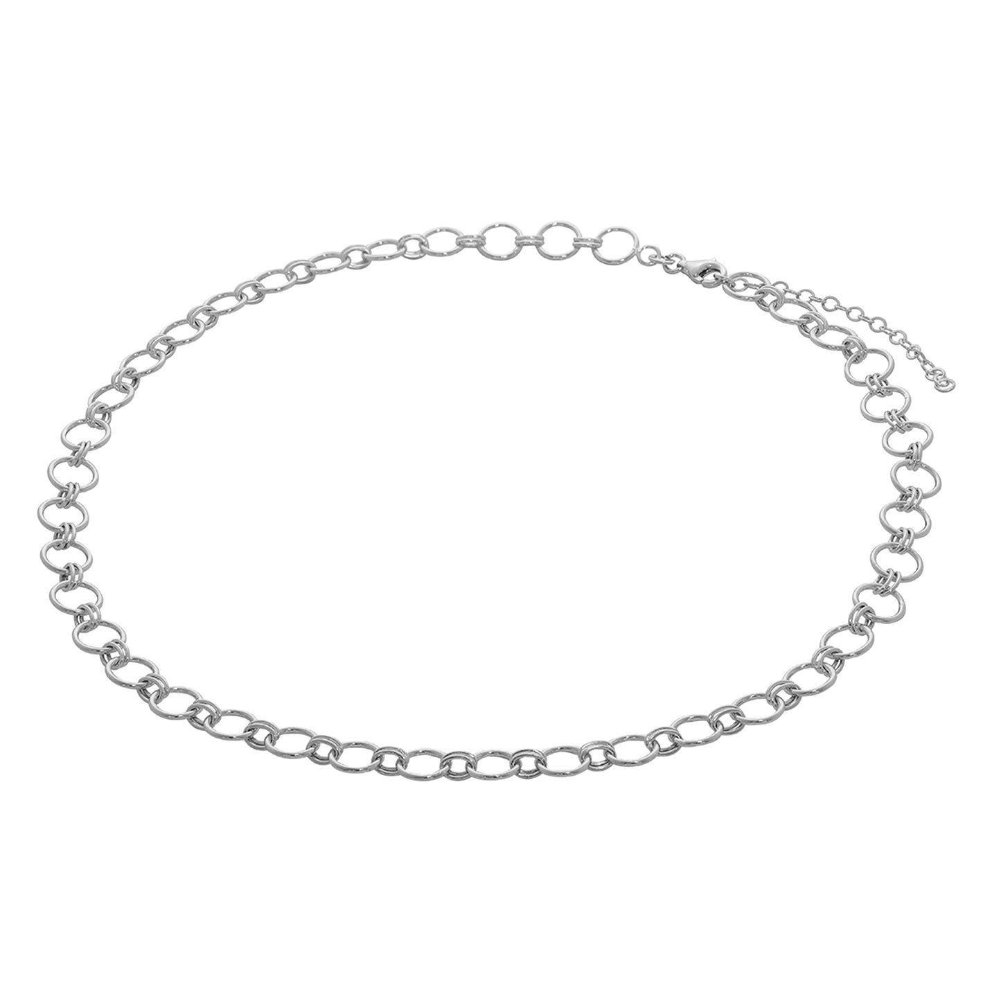 Sterling Silver Round Link Chain Adjustable Necklace 16-18 Inches