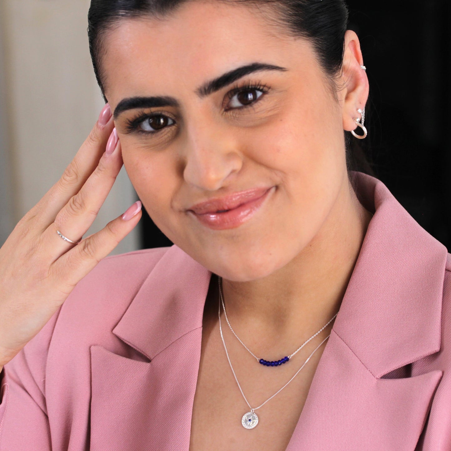 Sterling Silver CZ Sapphire Bead Adjustable 16 Inch Necklace