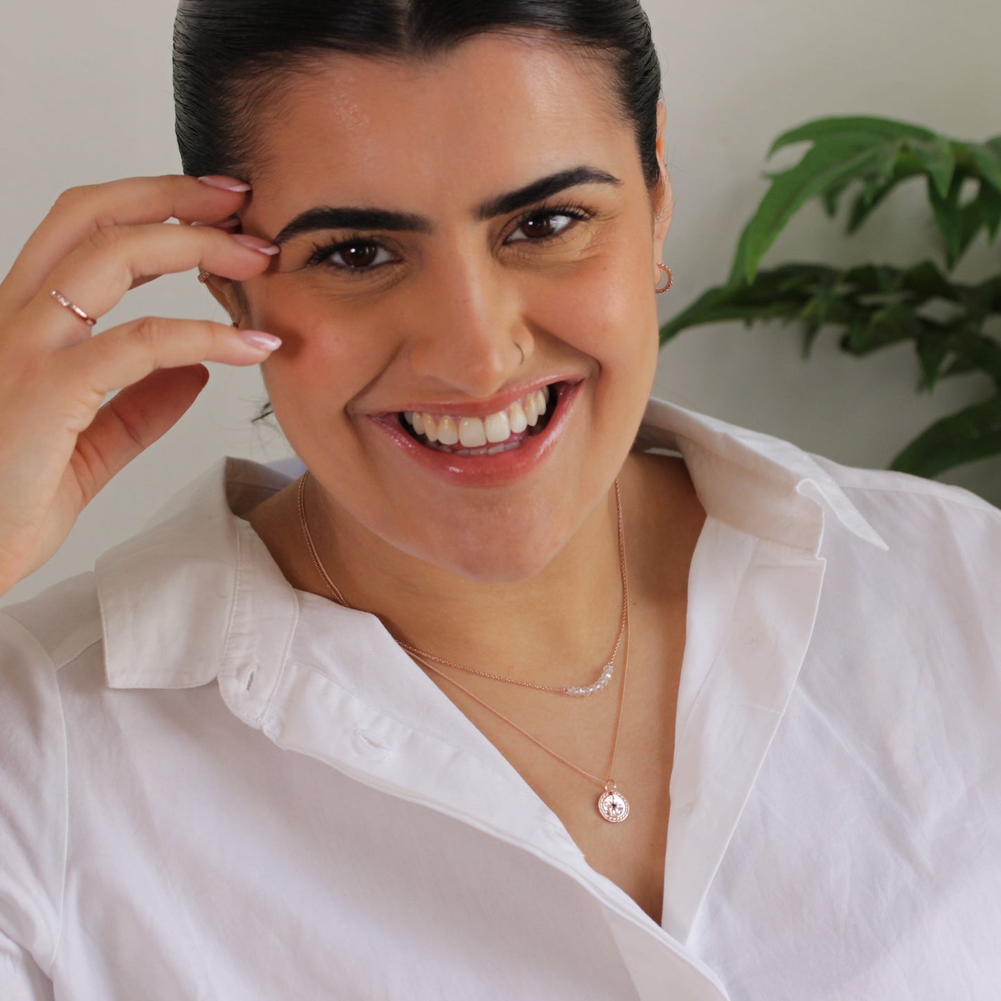 Rose Gold Plated Sterling Silver CZ Beaded 16 Inch Necklace