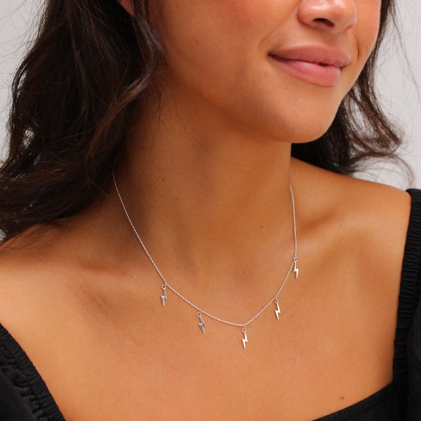 Sterling Silver Multi Lightning Adjustable 16 Inch Necklace