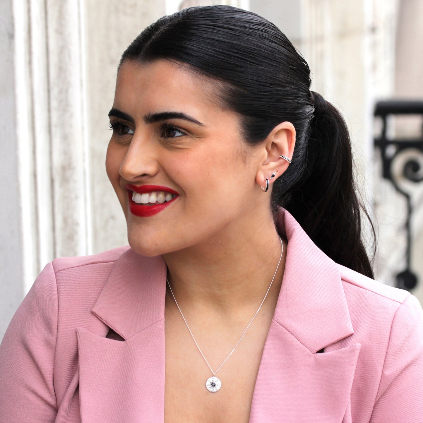 Sterling Silver Black 13mm Open Hoop Stud Earrings