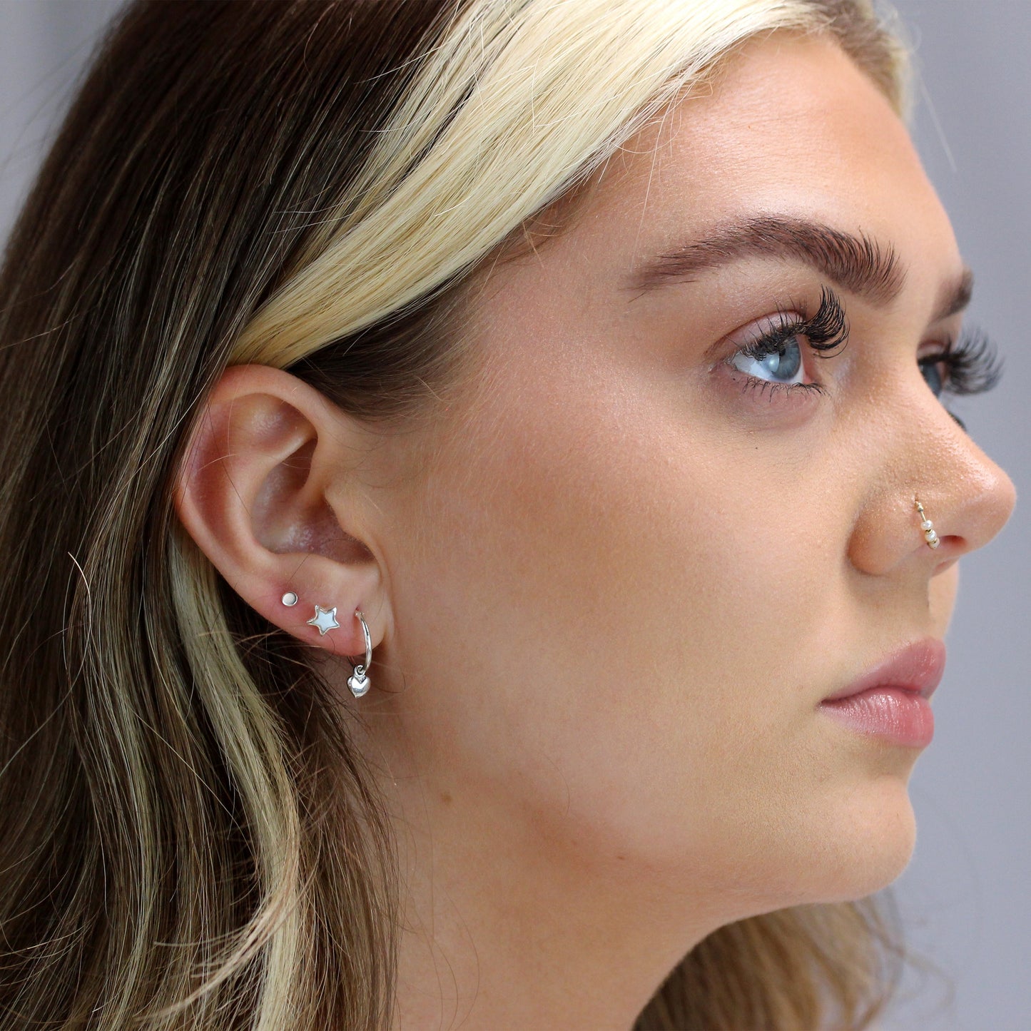 Triple Sterling Silver Star Heart Stud & Hoop Earrings Set