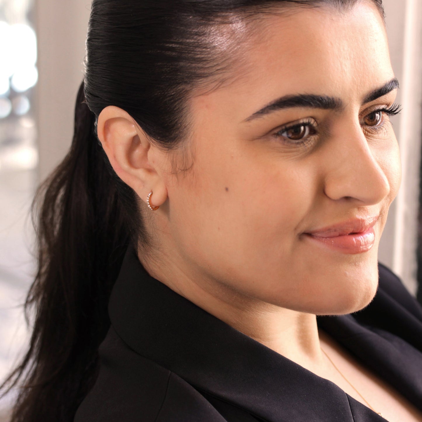 Gold Plated Sterling Silver CZ Open 10mm Hoop Stud Earrings