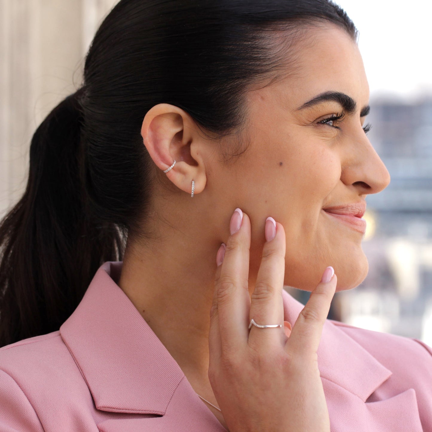 Sterling Silver CZ Open 10mm Hoop Stud Earrings