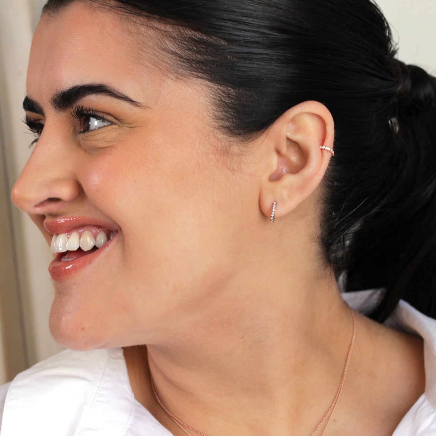 Rose Gold Plated Sterling Silver CZ Open 10mm Stud Earrings