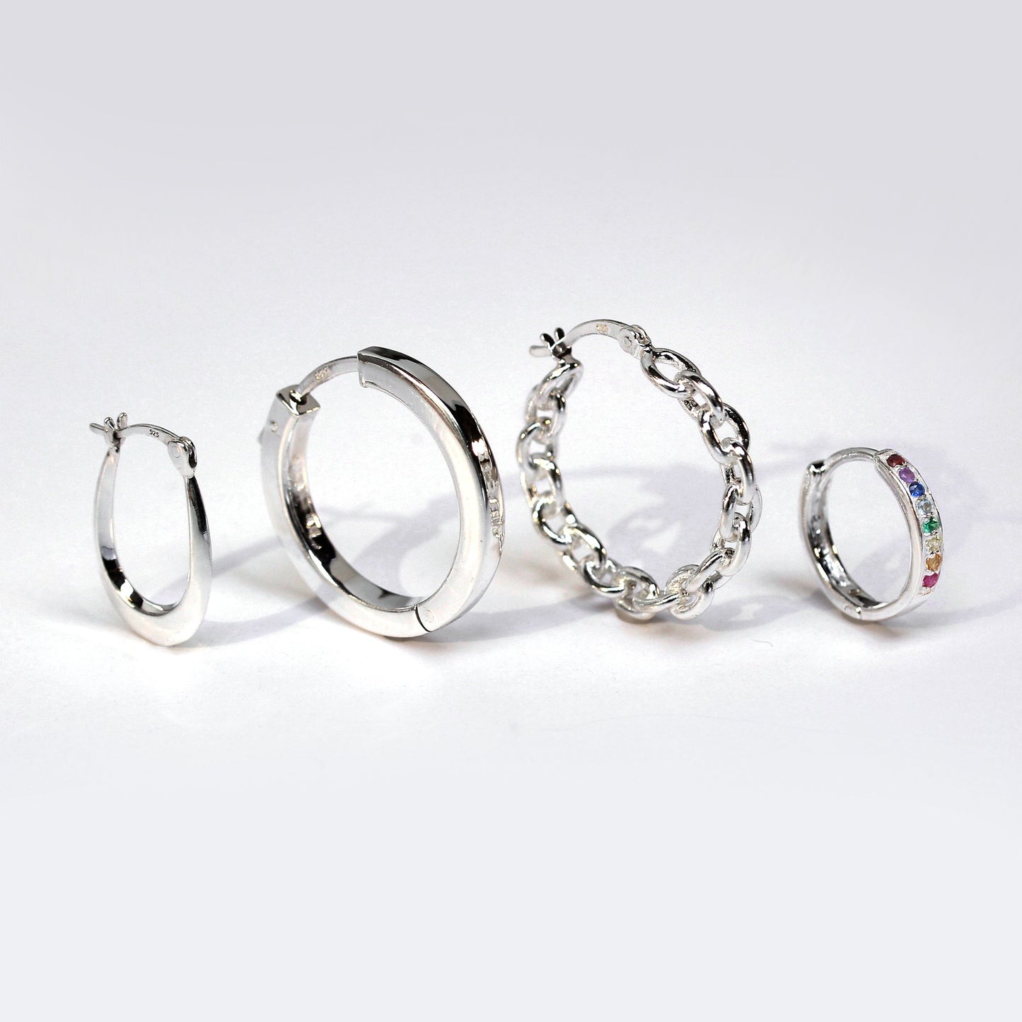 Sterling Silver Long Link Chain Hoop Earrings