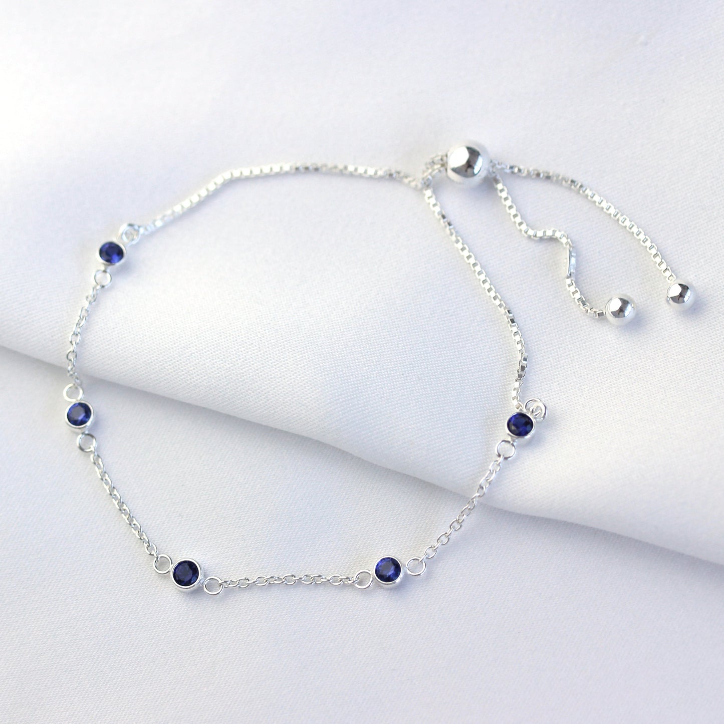 Sterling Silver Multi Sapphire CZ Adjustable Bracelet