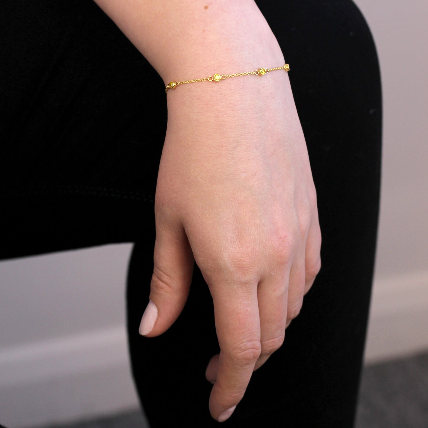 Gold Plated Sterling Silver Citrine CZ Adjustable Bracelet