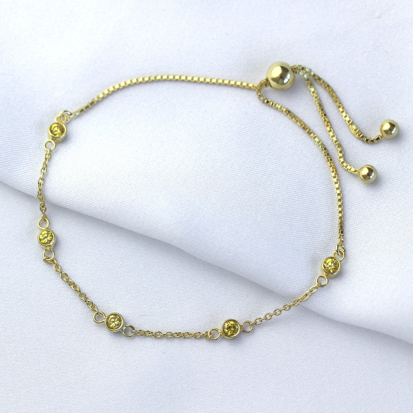 Gold Plated Sterling Silver Citrine CZ Adjustable Bracelet