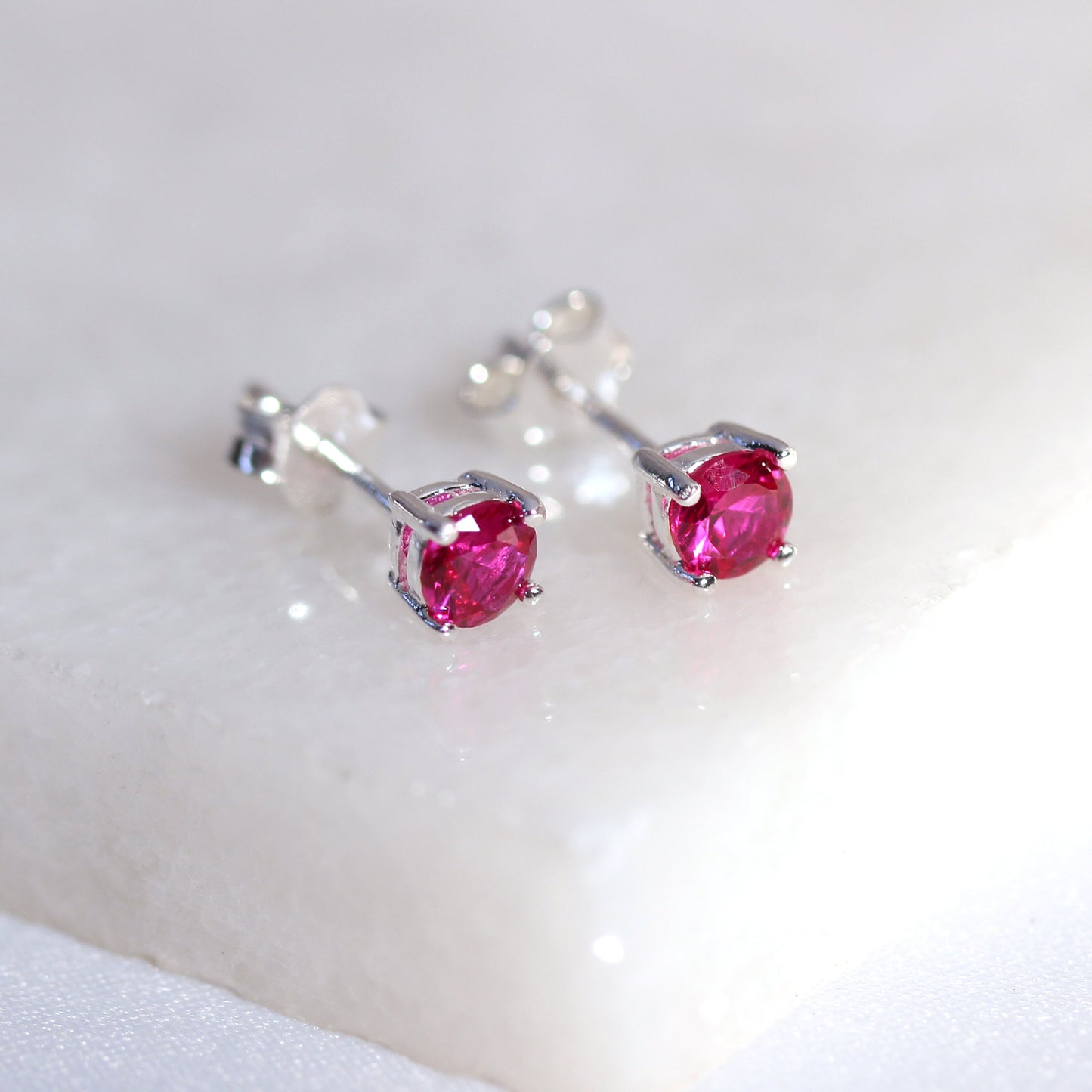 Sterling Silver Ruby CZ July Birthstone 4mm Stud Earrings