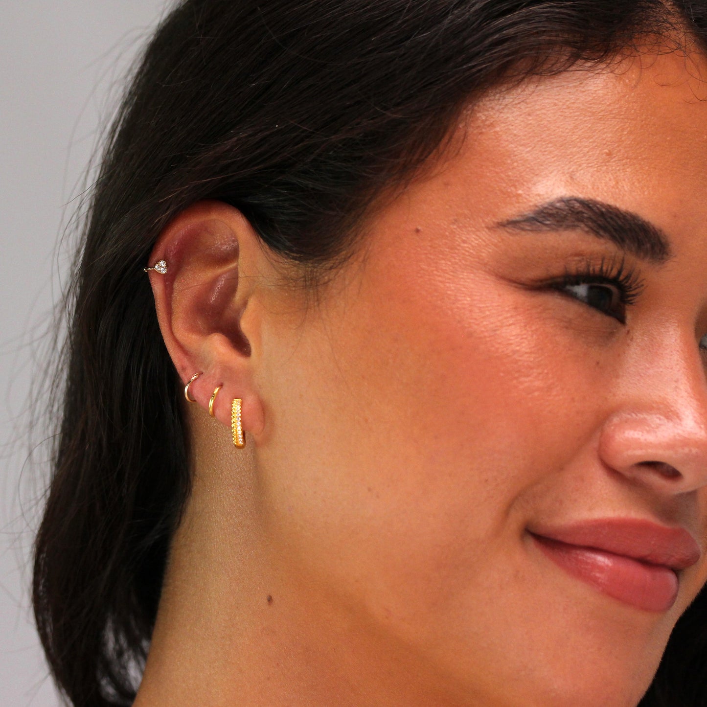 9ct Gold Tiny CZ Heart 7mm Helix Hoop 26Ga Piercing