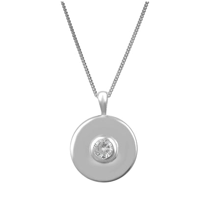 Sterling Silver CZ Plain Medallion Necklace 14 - 32 Inches