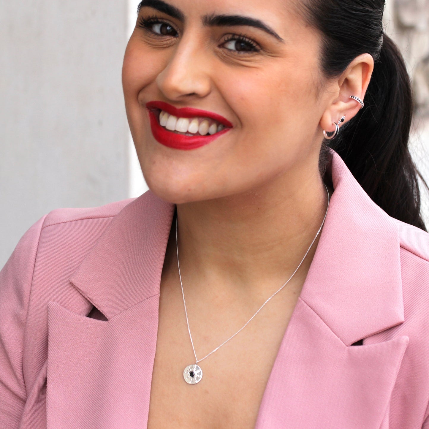 Sterling Silver Black CZ Medallion Necklace 14 - 32 Inches