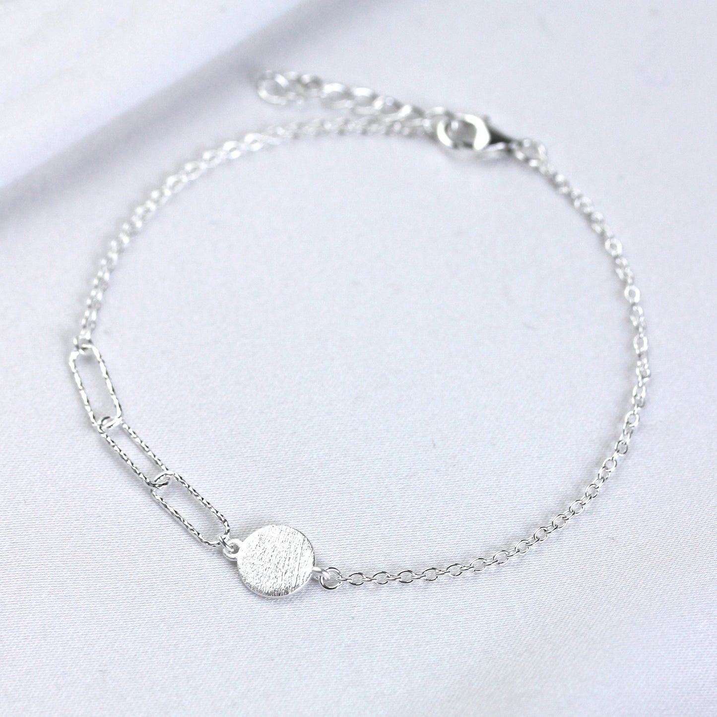 Sterling Silver Brushed Engravable Disc Long Link Bracelet