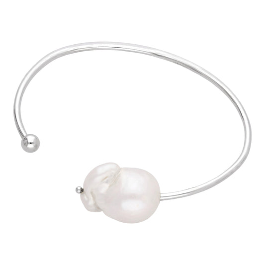 Sterling Silver Freshwater Baroque Pearl Torque Cuff Bangle