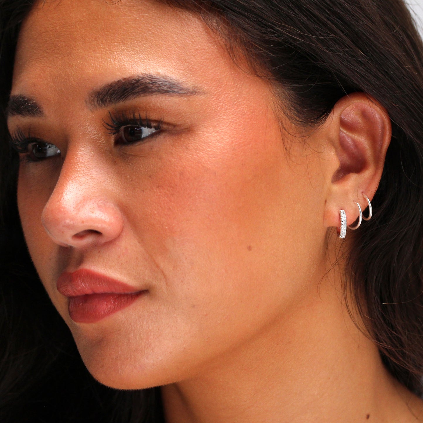 Sterling Silver Double Twist Pave CZ Huggie Hoop Earrings