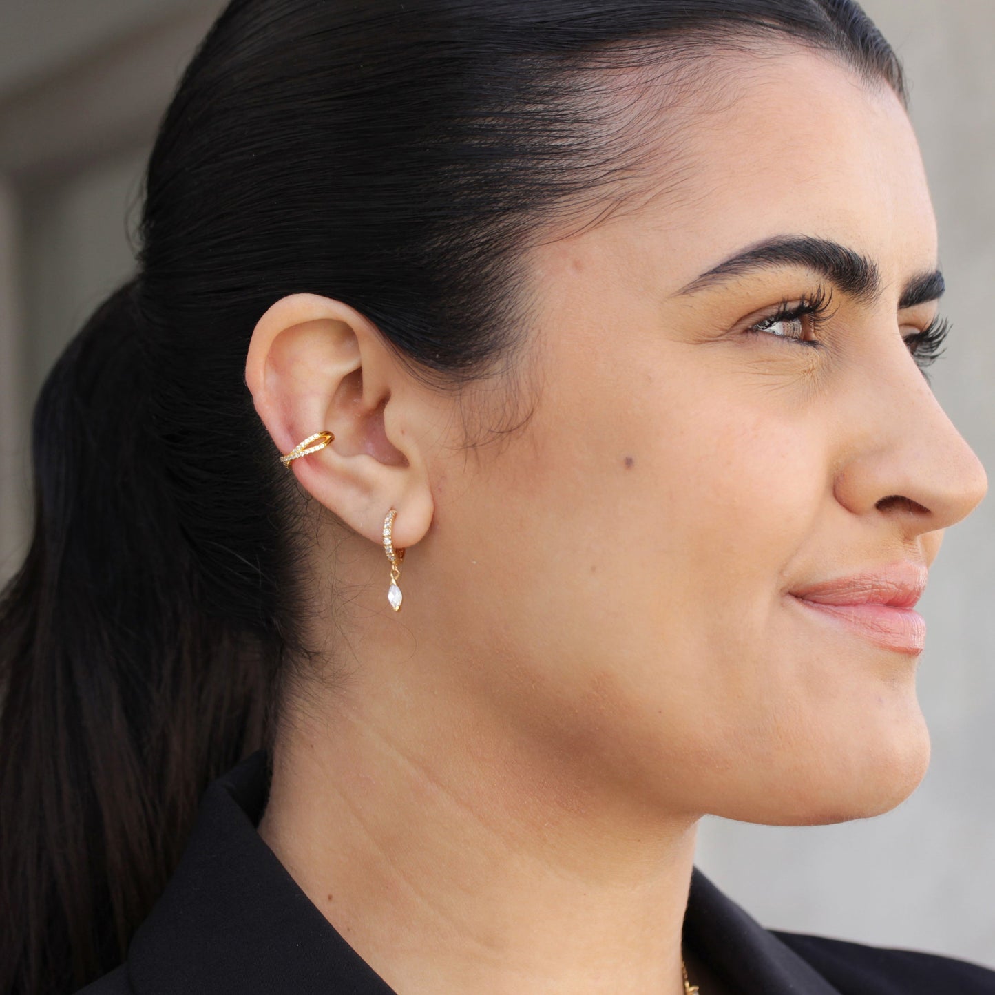 Gold Plated Sterling Silver Pave CZ Double Cross Ear Cuff