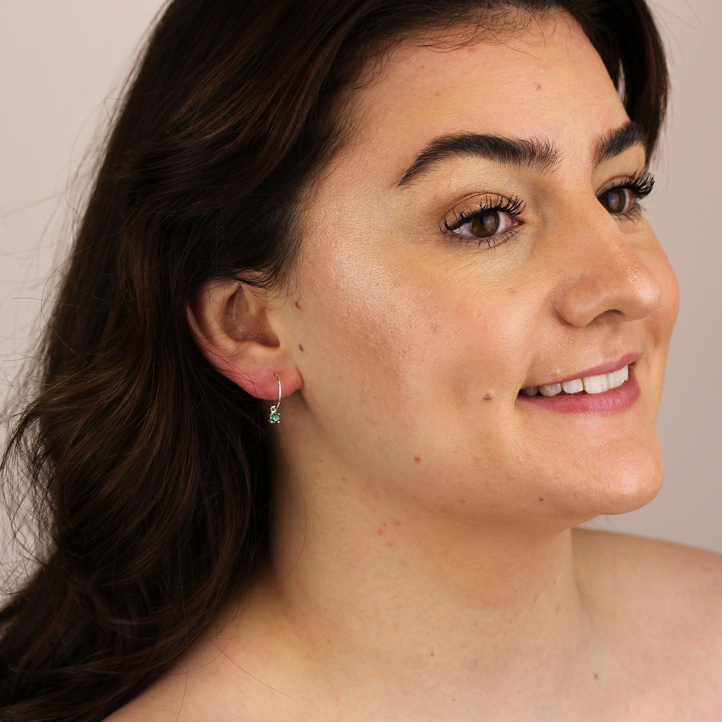 Sterling Silver Emerald CZ May 12mm Charm Hoop Earrings