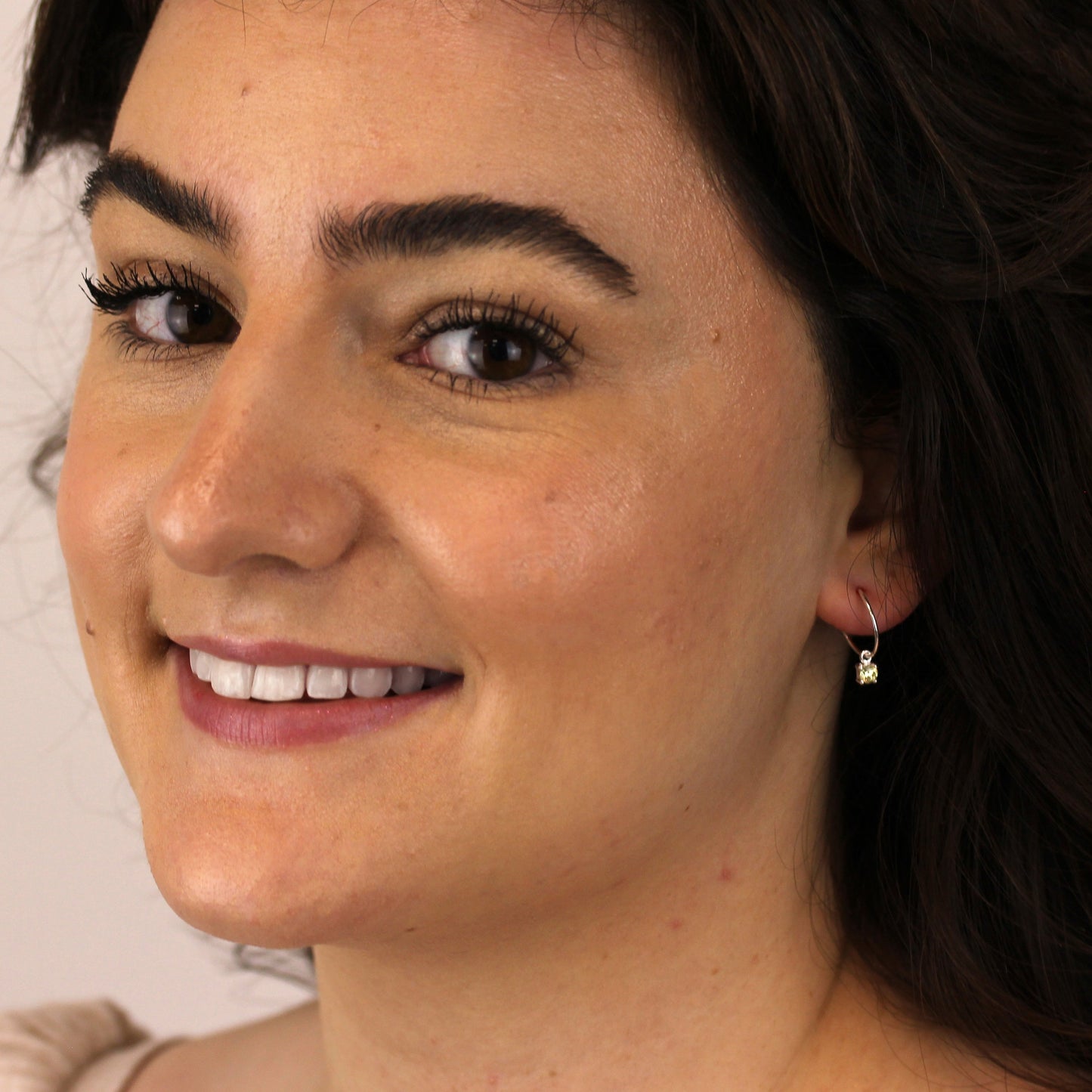 Sterling Silver Peridot CZ August 12mm Charm Hoop Earrings