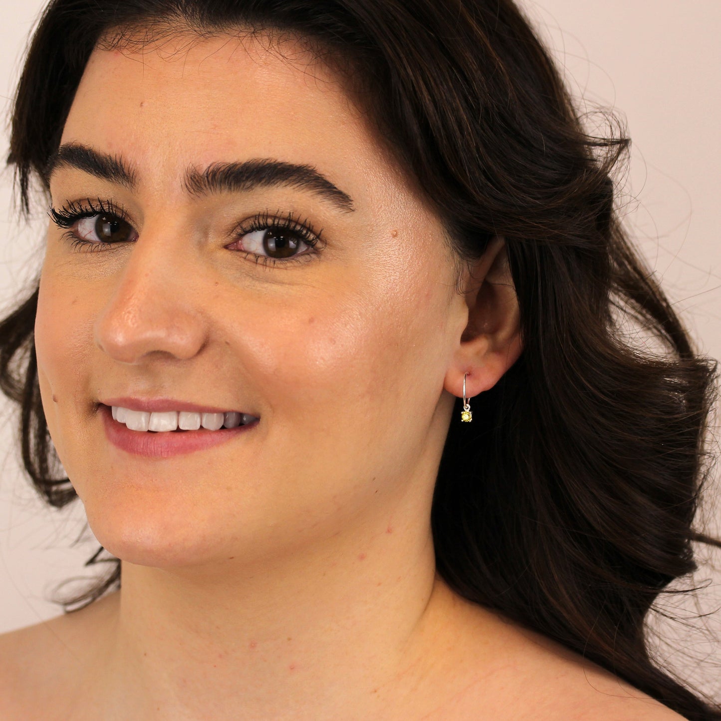 Sterling Silver Citrine CZ November 12mm Charm Hoop Earrings