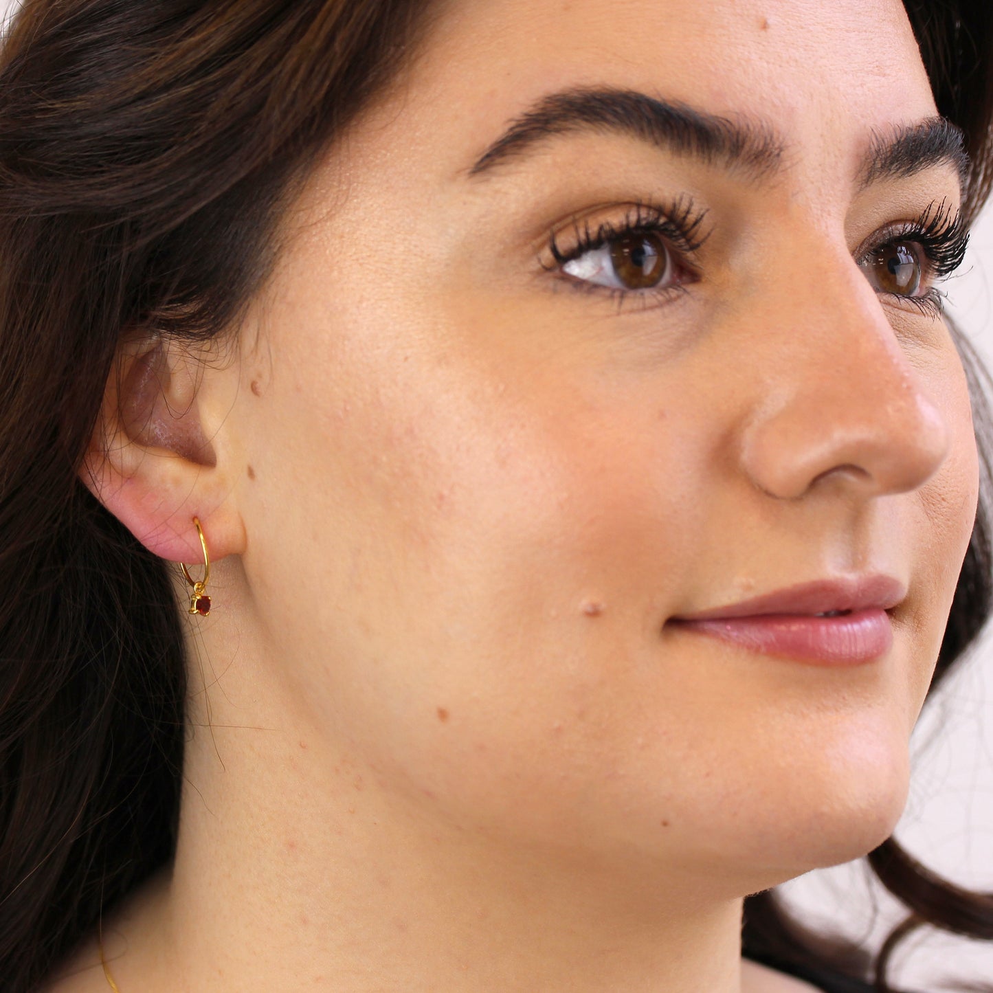 Gold Plated Sterling Silver Garnet CZ 12mm Charm Hoop Earrings