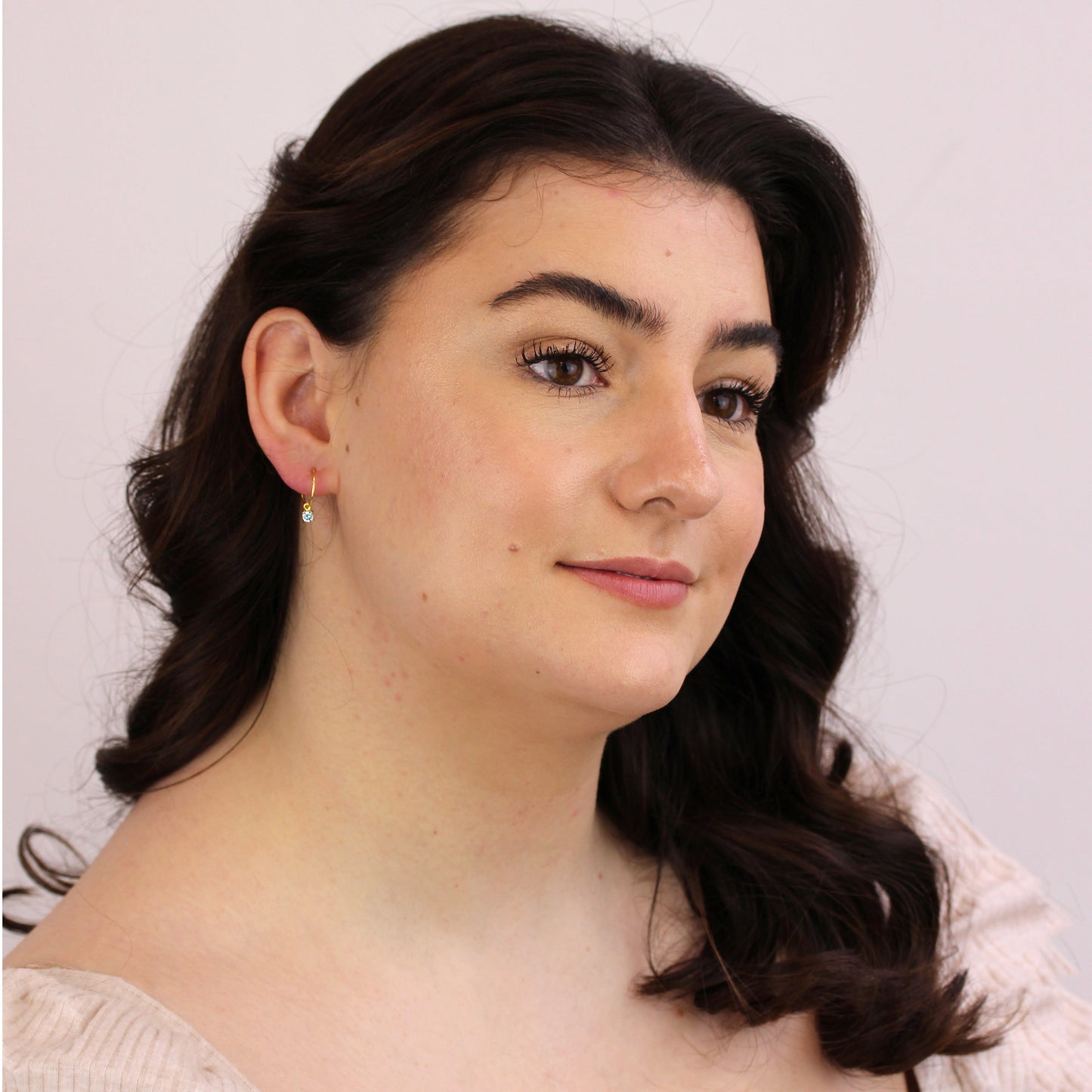 Gold Plated Sterling Silver Aquamarine CZ 12mm Charm Hoop Earrings