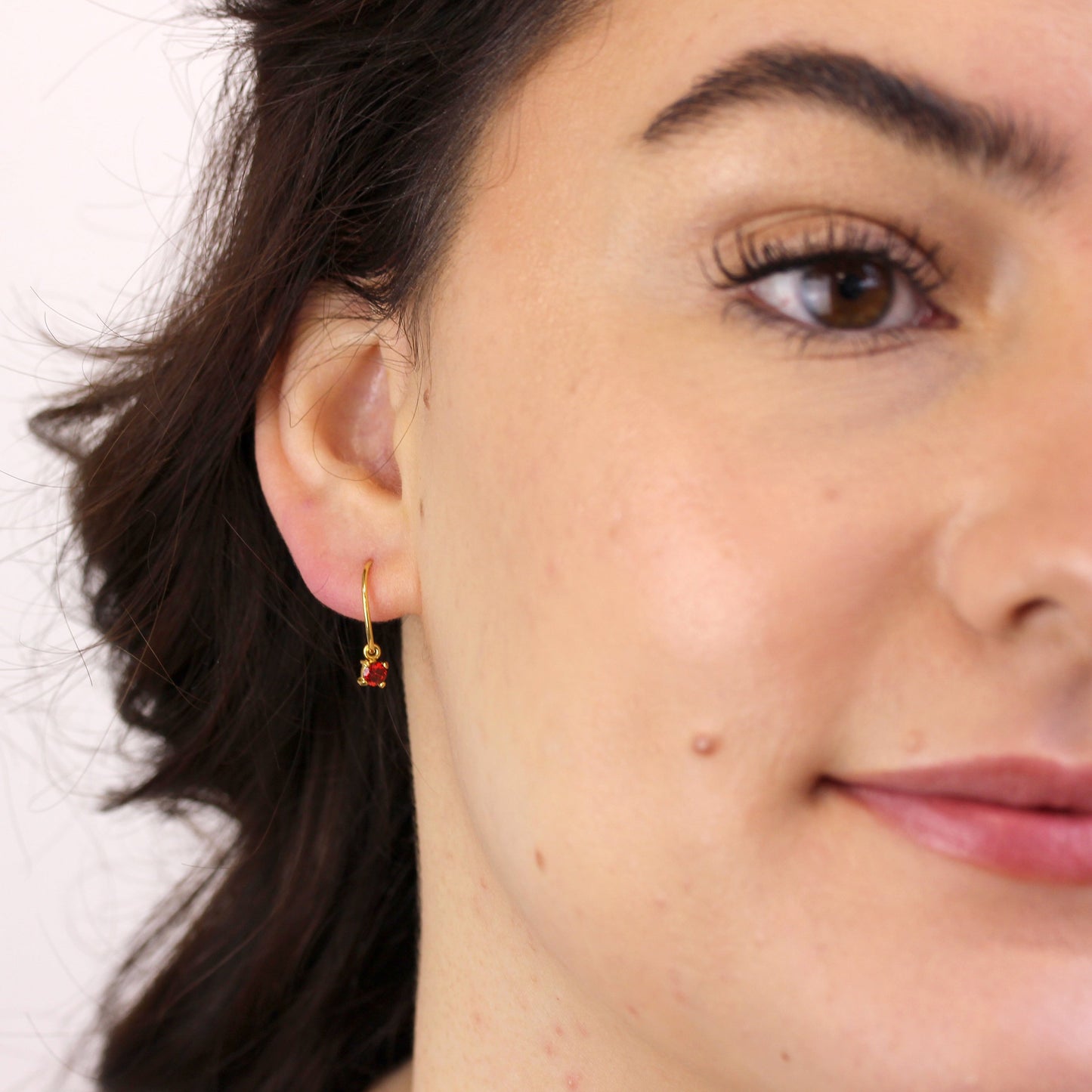 Gold Plated Sterling Silver Garnet CZ January Drop Earrings