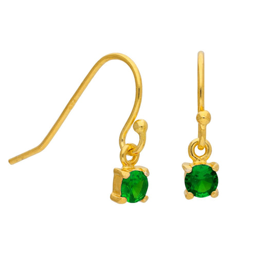 Gold Plated Sterling Silver Emerald CZ May Drop Earrings - jewellerybox