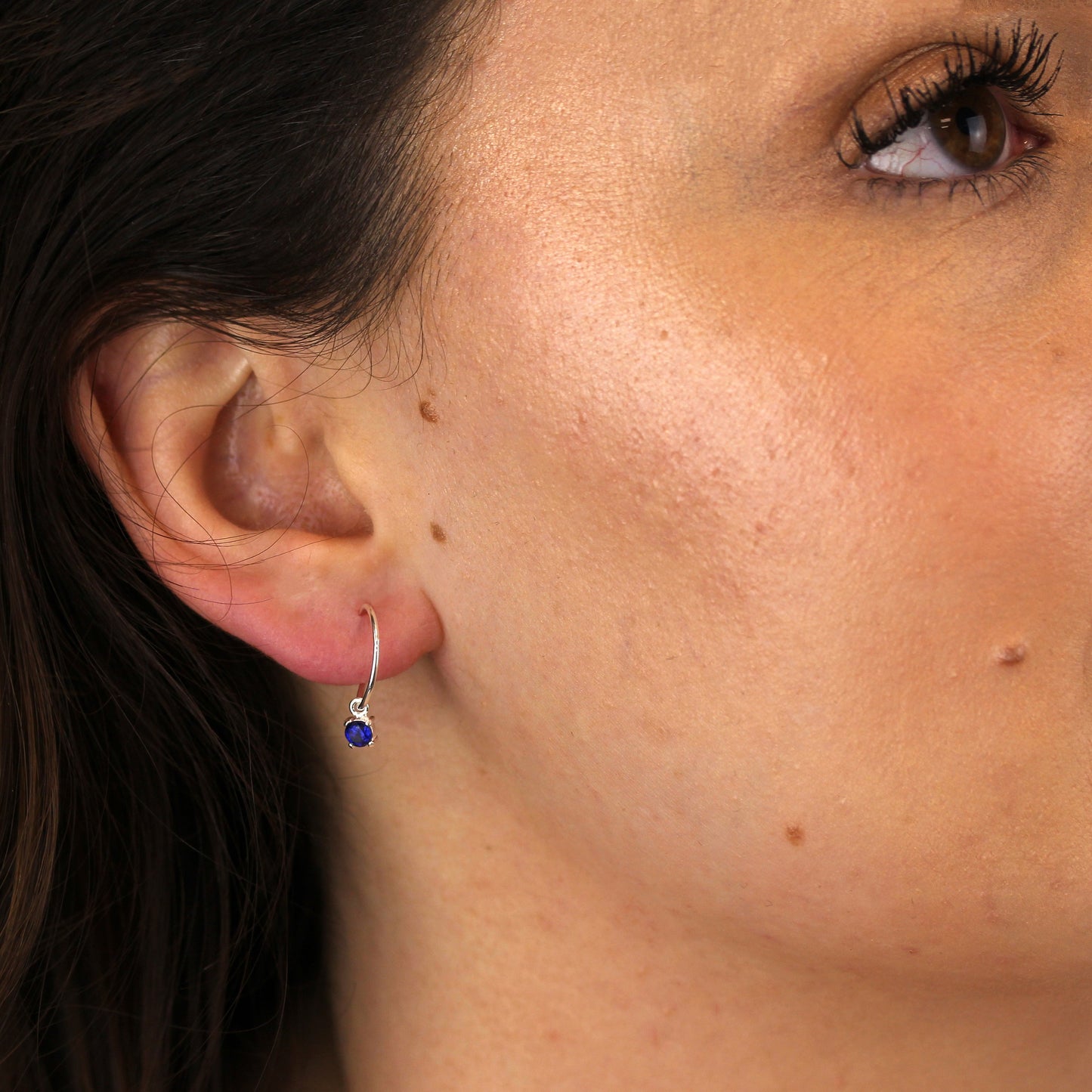 Sterling Silver Sapphire CZ September 12mm Charm Hoop Earrings