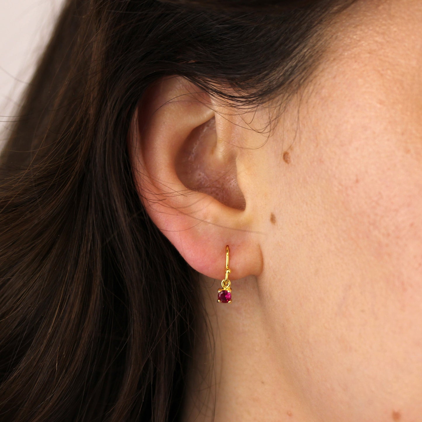 Gold Plated Sterling Silver Ruby CZ July Drop Earrings