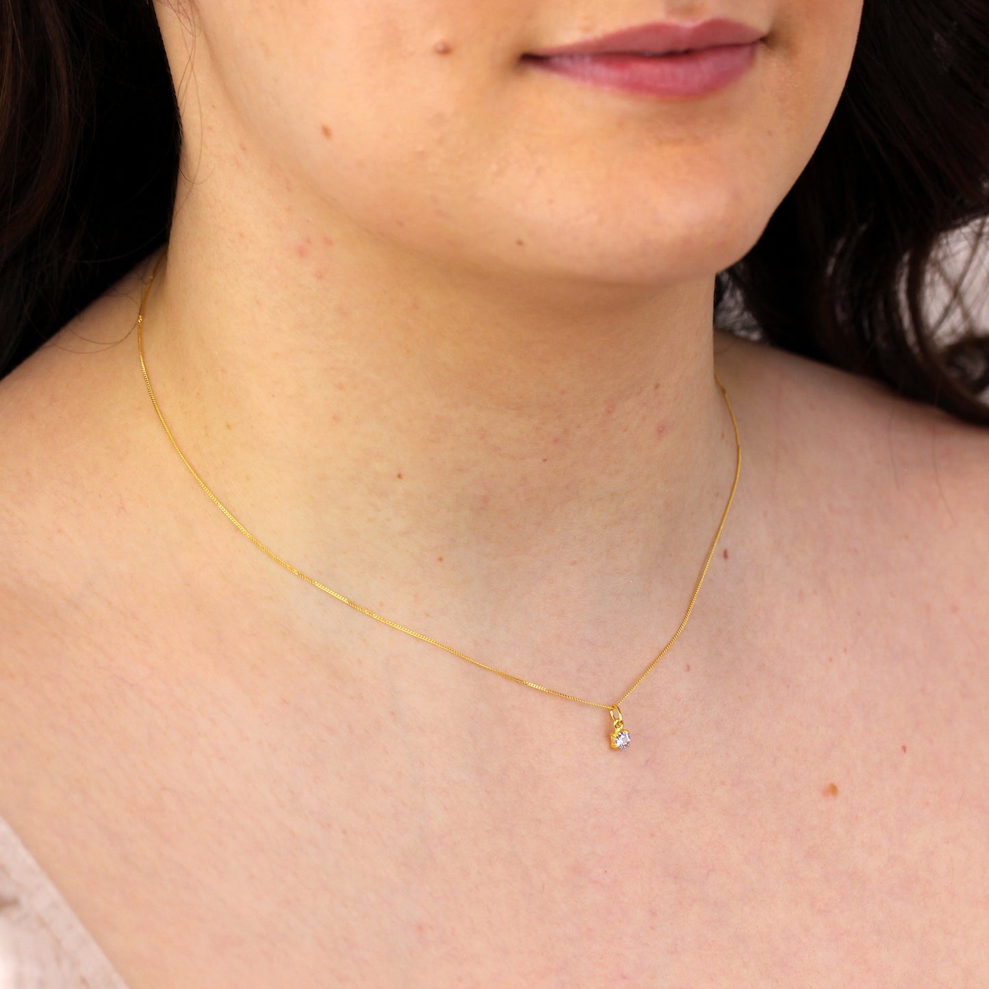 Gold Plated Sterling Silver Alexandrite CZ June Necklace 16+2"