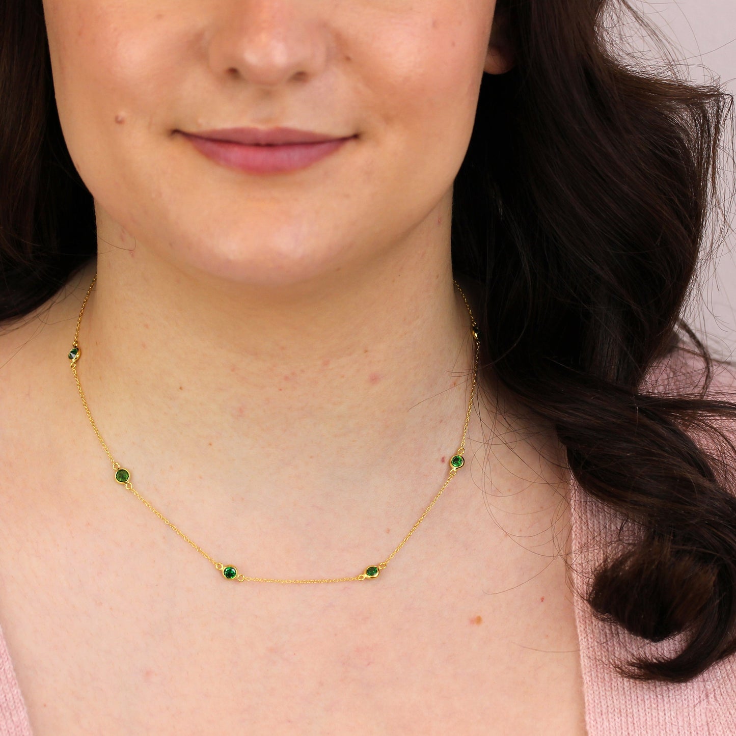 Gold Plated Sterling Silver Emerald CZ May Birthstone Necklace