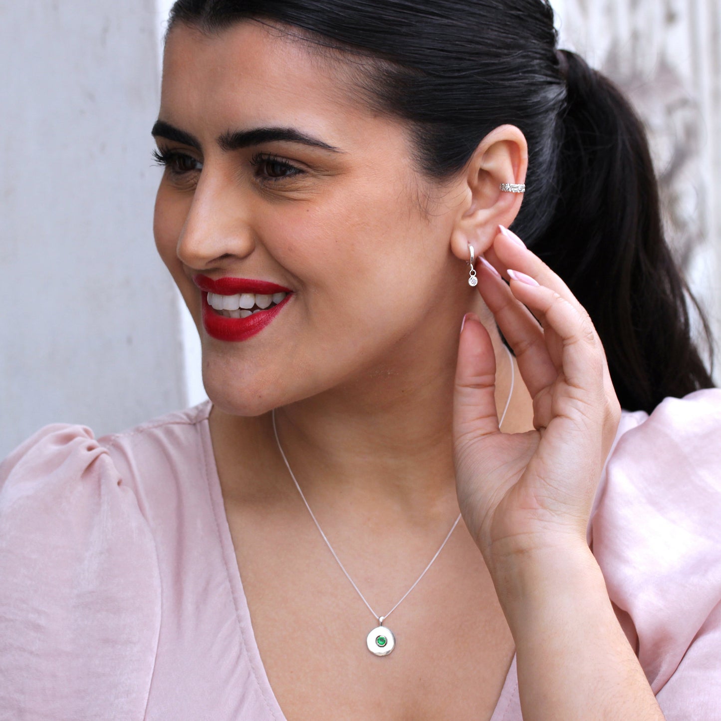 Sterling Silver Round CZ Charm Thick Huggie Hoop Earrings