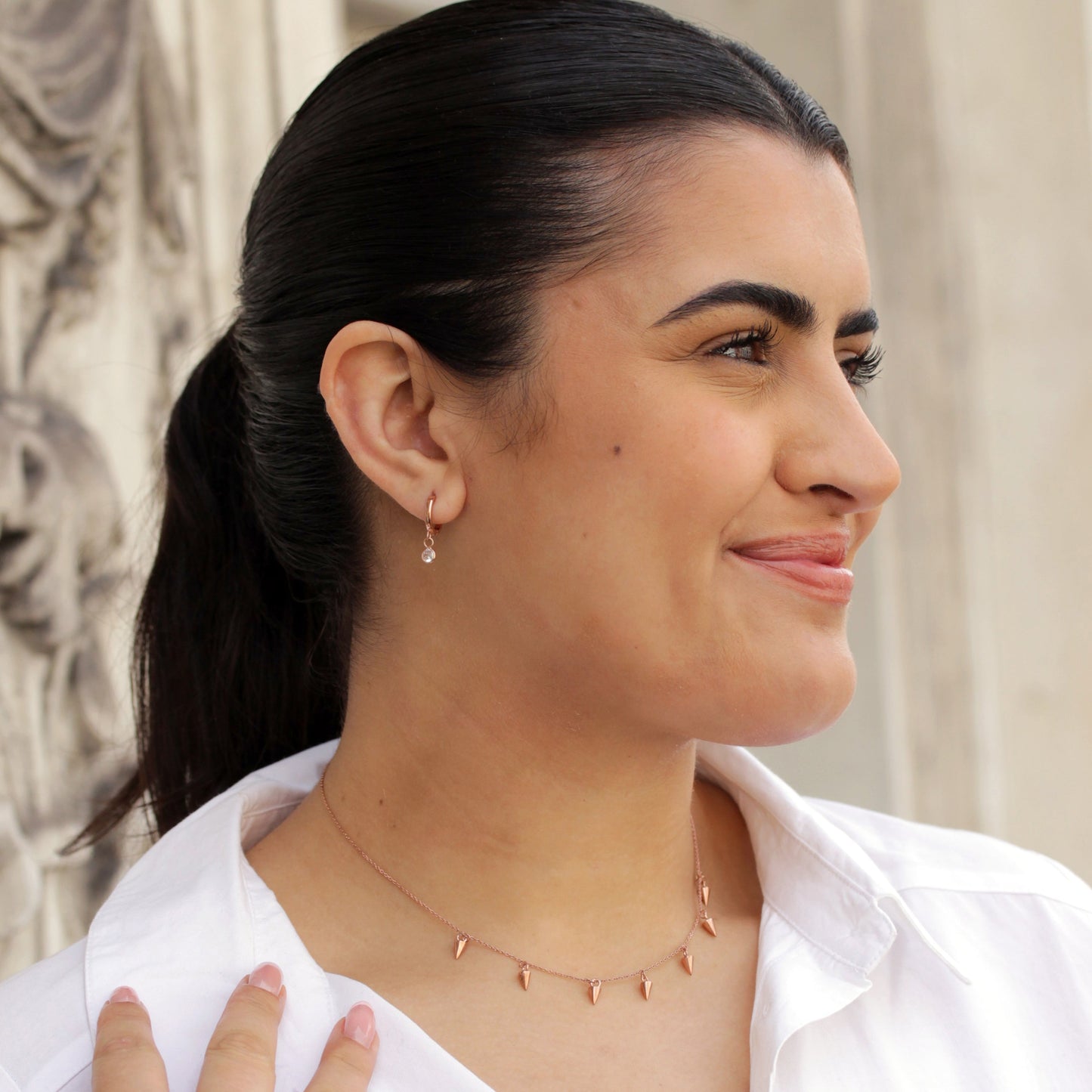 Rose Gold Plated Sterling Silver CZ Charm 12mm Hoop Earrings