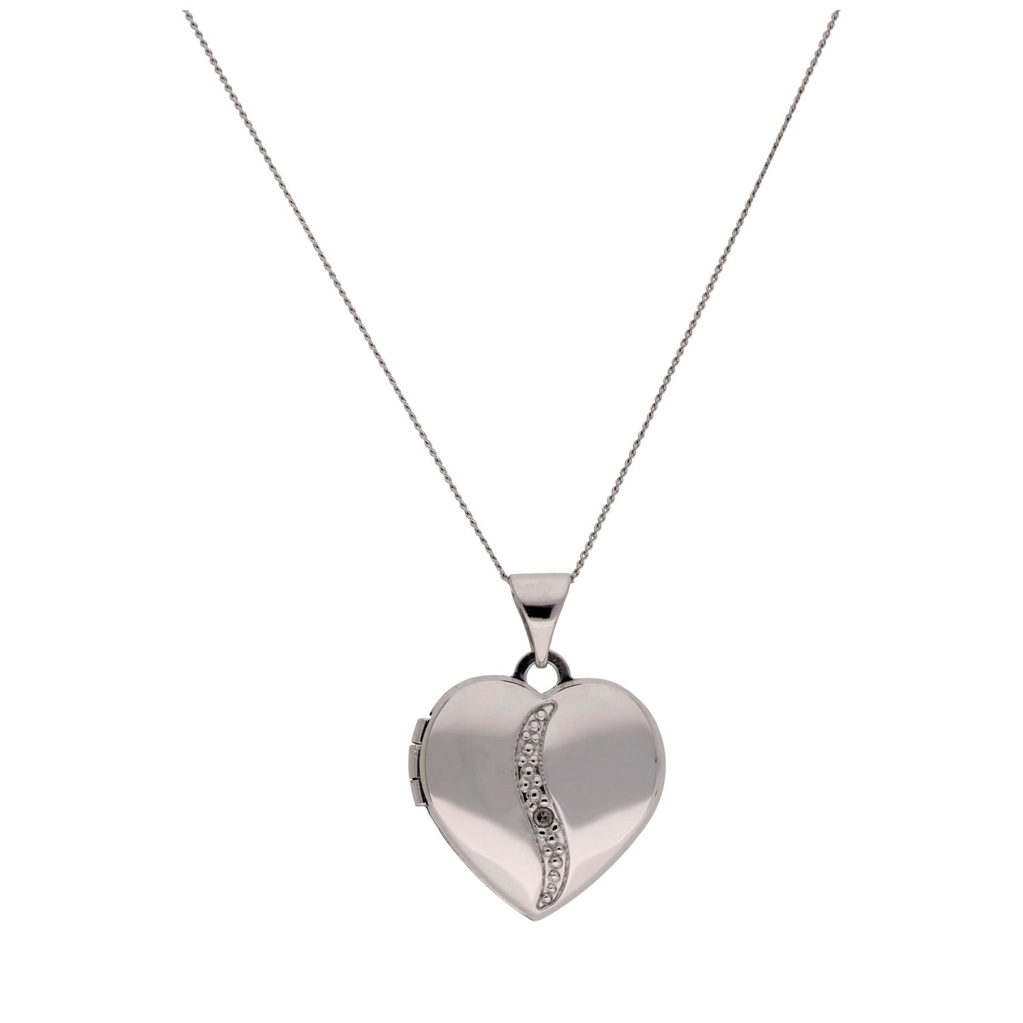 9ct White Gold Heart Locket with Diamond Necklace 16-20 Inch