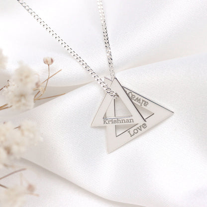Bespoke Sterling Silver Double Triangle Name Necklace 16 - 28 Inches