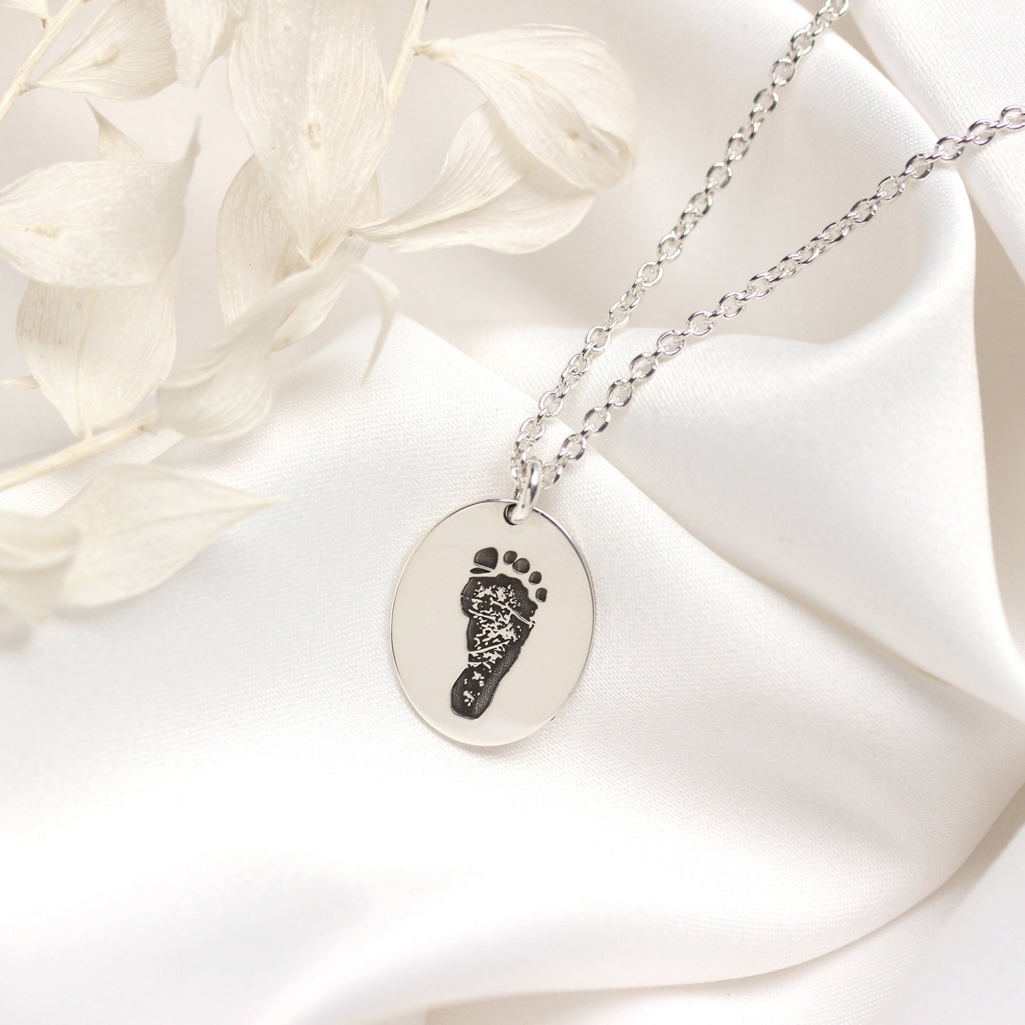 Bespoke Sterling Silver Footprint Oval Necklace 16 - 24 Inches