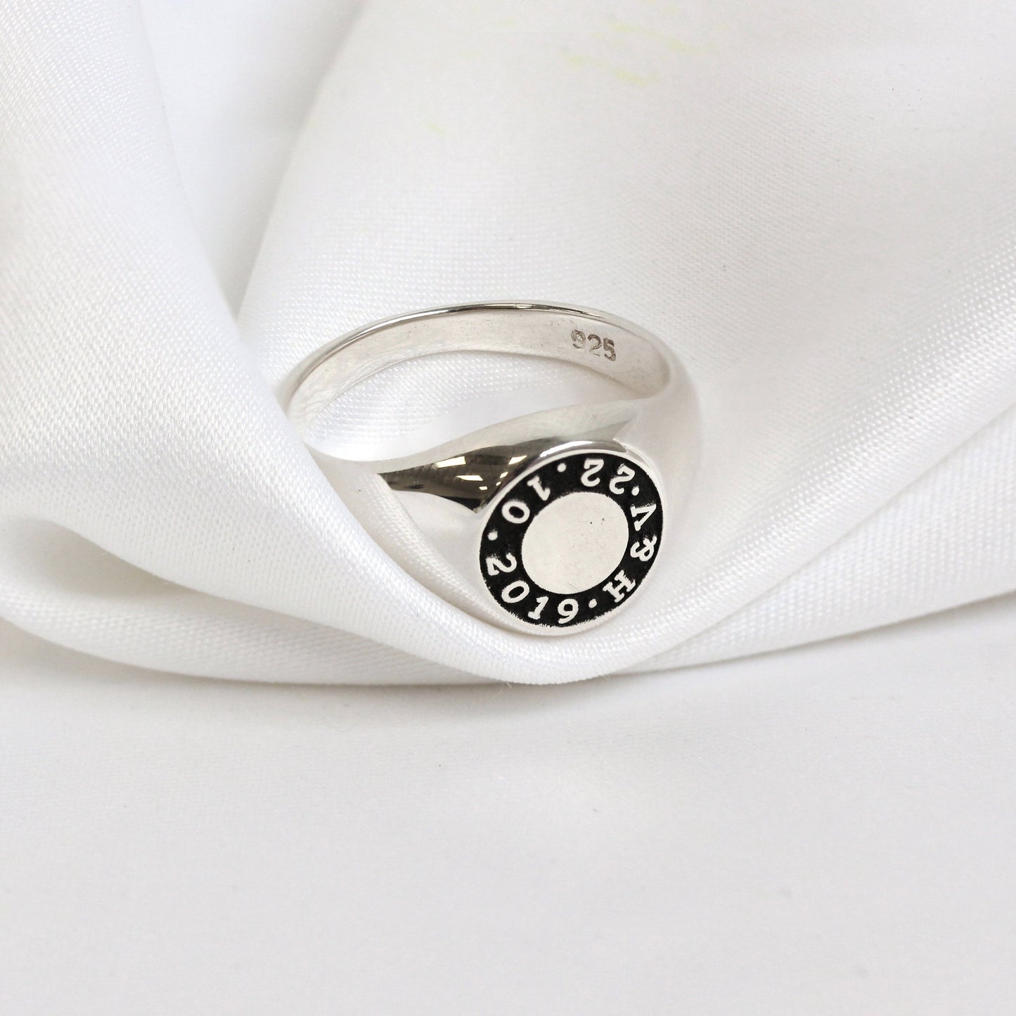 Bespoke Sterling Silver Message Circle Signet Ring J - Z+1