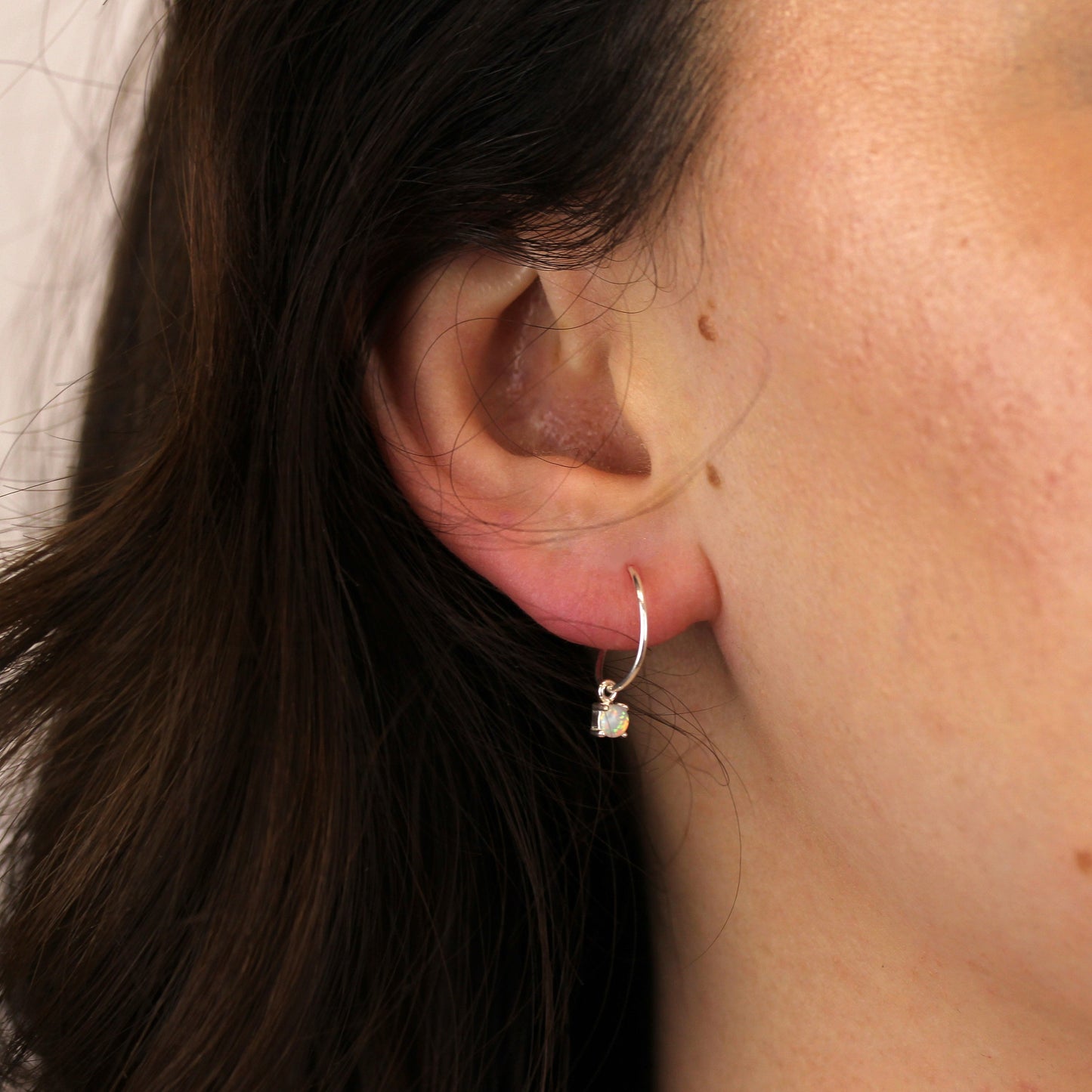 Sterling Silver CZ Opal October 12mm Charm Hoop Earrings