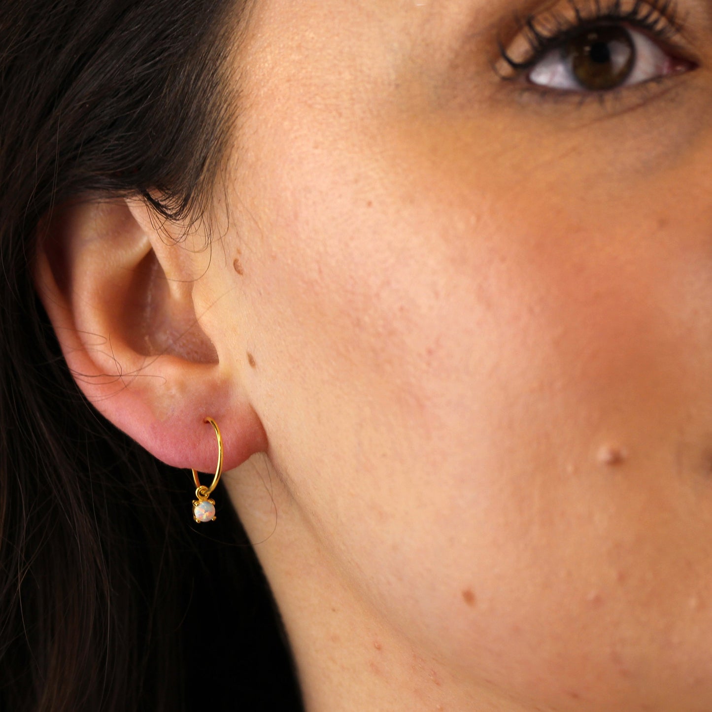 Gold Plated Sterling Silver Opal CZ 12mm Charm Hoop Earrings